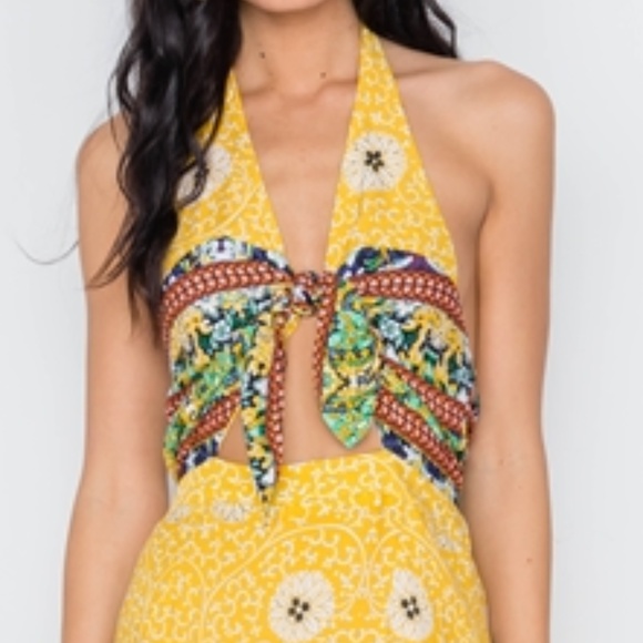 YELLOW FLORAL PAISLEY PRINT SITE SLITS MAXI DRES - Picture 5 of 6